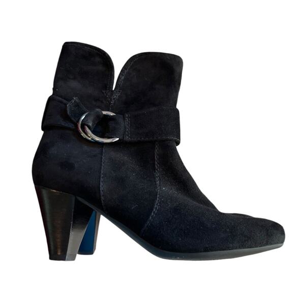 Vaneli Black Suede Heeled Ankle Bootie Zip Close Buckle Accent Animal Print Sz7N - Picture 10 of 14